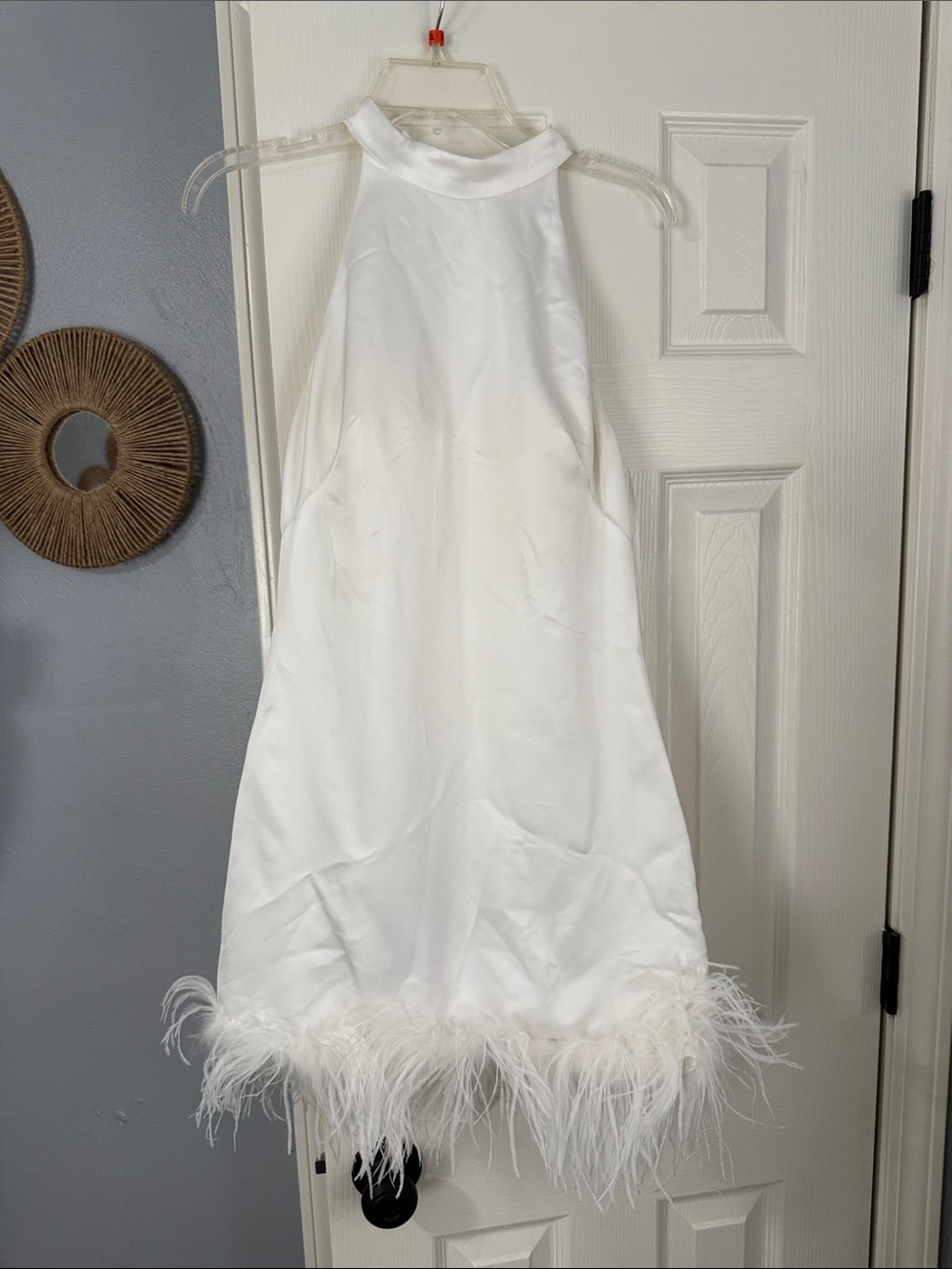 UNTAMED PETALS White Feather-Trim Mini Dress